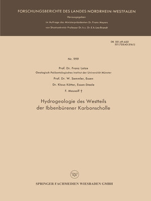 cover image of Hydrogeologie des Westteils der Ibbenbürener Karbonscholle